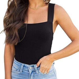 ReoRia Tank Top Square Neck Bodysuit Black Size XL